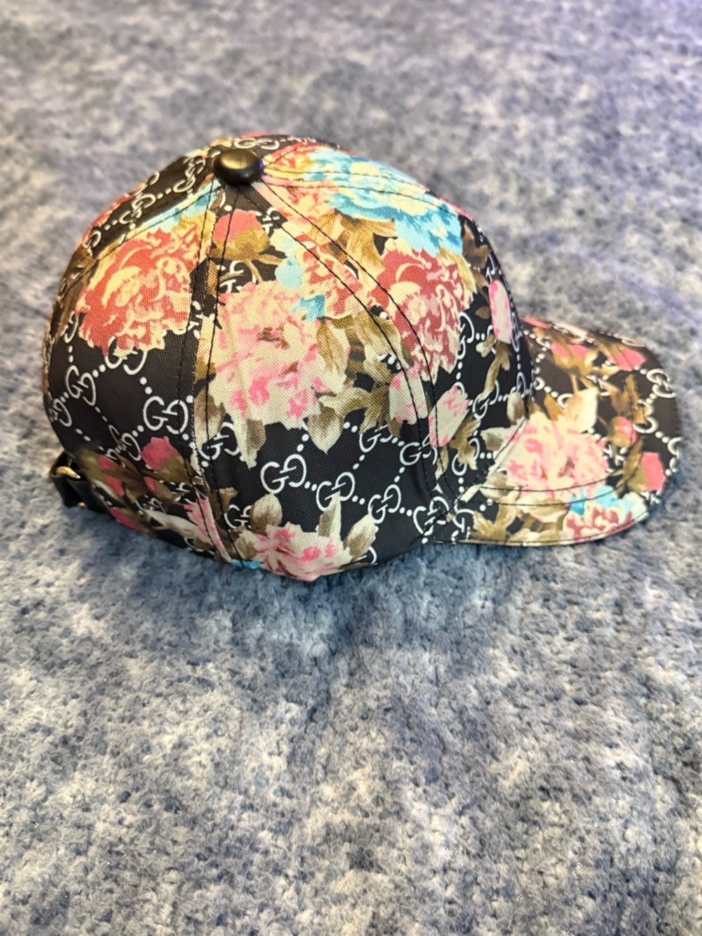 GG all over Blooms floral multi-color baseball cap hat Supreme canvas black NEW - Picture 5 of 13